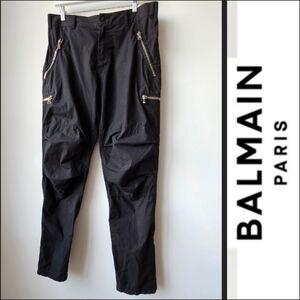 Balmain Men's Black Silver Hardware Coated Cargo Pants